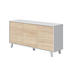 But Buffet 3 portes ZAIKEN imitation chêne et blanc brillant Buffet scandinave ABBY 3 portes L154cm - Blanc et bois