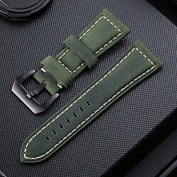 Wewoo Bracelet pour montre connectée de fou en cuir noir givré avec couchetaille 24 mm vert armée 