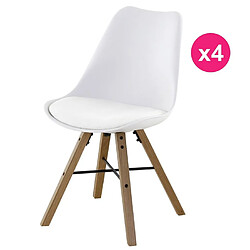 Lot de 4 Chaises Blanches Piétement Chêne KosyForm