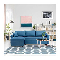 Canape dangle gauche convertible grand couchage + coffre - Tissu Bleu- L 228 x P 148 x H 86 cm - OWENS