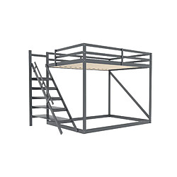 ComfortXL Lit Mezzanine 140x200cm En Bois Massif Avec Échelle De Sécurité Et Cadre à Lattes, Gris