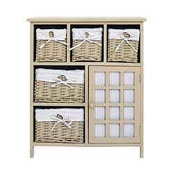 Mobili Rebecca Commode 5 Paniers 1 Porte Bois Osier Beige Country 73x62x32 