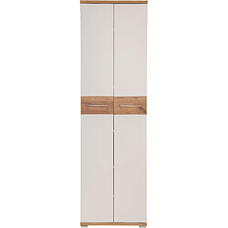 Pegane Armoire-penderie panneau de particules mélaminé coloris blanc mat décor chêne - Longueur 59 x Profondeur 40 x Hauteur 199 cm