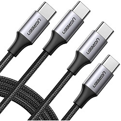 UGREEN Lot de 2 Câble USB C vers USB C Nylon Tressé PD Charge Rapide 60W Compatible avec iPad Pro 2018 Macbook Pro Samsung S10 S9 S8 Note 10 A70 A80 Redmi Note 8 Nintendo Switch (2M) 