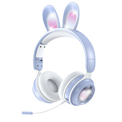 El Contente Écouteurs sans fil avec oreilles de lapin, pliables, antibruit, lumière RGB 