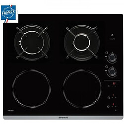 Plaque de Cuisson Mixte - GAZ - Electrique +[ BRANDT BPI6413BM - induction / gaz - 4 zones - L 51 x P 58 cm - Revetement verre - Noir