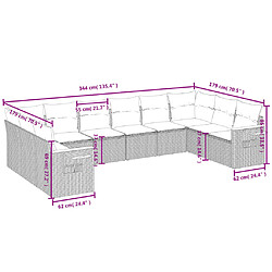 vidaXL Salon de jardin 10 pcs avec coussins noir résine tressée pas cher