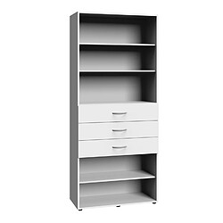 Pegane Etagère de rangement avec 3 tiroirs et 3 tablettes en mélamine coloris blanc - longueur 80 x hauteur 185 x profondeur 40 cm 