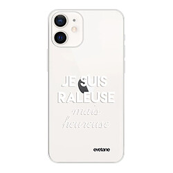 Coque iPhone 12 mini souple transparente Raleuse mais heureuse blanc Motif Ecriture Tendance Evetane