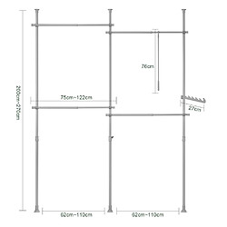 Acheter SoBuy KLS03-HG Porte-Vêtements Système de Penderie Télescopique avec 4 Barres Portant de Vêtement