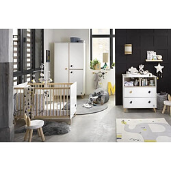 Chambre bébé trio OSLO - Lit 120x60 + Commode a langer 2 tiroirs étoiles + Armoire 3 portes - SAUTHON