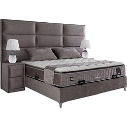 Vivenla Ensemble de lit coffre 160x200 en velours gris avec un matelas à ressorts ensachés 7 zones de confort de la collection MOSCOW 