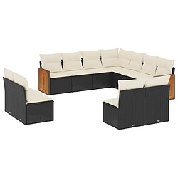 vidaXL Salon de jardin 11 pcs avec coussins noir résine tressée