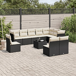 Maison Chic Salon de jardin 11 pcs avec coussins, Ensemble Tables et chaises d'extérieur noir résine tressée -GKD390008