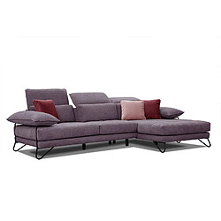 Courtois Laville Canapé d'angle droit Norden 4 places en tissu violet avec coussins déco 