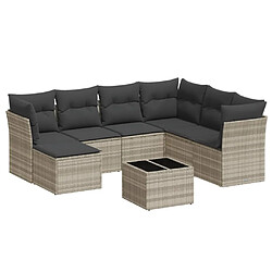 vidaXL Salon de jardin 8 pcs avec coussins gris clair résine tressée