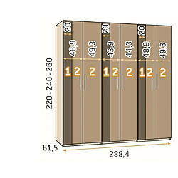 Inside 75 Armoire blanche 288,4 x 60 x 220 cm structure standard 6 portes kubica