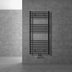 LuxeBath Radiateur de salle de bains Sahara 600x1200 mm Anthracite coudé avec raccord central, y compris garniture de raccordement avec thermostat Forme d'angle Raccord mural