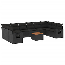 vidaXL Salon de jardin 11 pcs avec coussins noir résine tressée