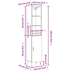 vidaXL Buffet haut Chêne fumé 34,5x34x180 cm Bois d'ingénierie pas cher