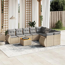 Maison Chic Salon de jardin avec coussins 9 pcs, Ensemble Tables et chaises de jardin, beige résine tressée -GKD933180