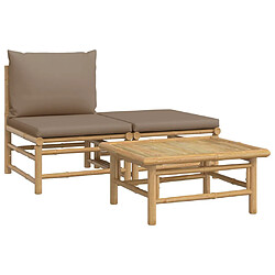 vidaXL Salon de jardin 3 pcs avec coussins taupe bambou