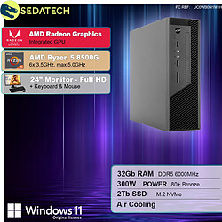 Sedatech Pack Mini-PC Pro • AMD Ryzen 5 8500G • Radeon Vega • 32Go DDR5 • 2To SSD M.2 • DVD-RW • Windows 11 • Moniteur 24"