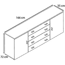 Avis Mpc Meuble avec 2 portes et 4 tiroirs, blanc mat/chêne brut (166 x 72 x 35 cm) + led rgb