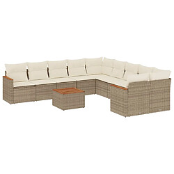 vidaXL Salon de jardin 11 pcs avec coussins beige résine tressée