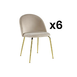 Vente-Unique Lot de 6 chaises - Velours et acier inoxydable doré - Beige - MELBOURNE