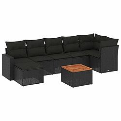 vidaXL Salon de jardin 8 pcs avec coussins noir résine tressée