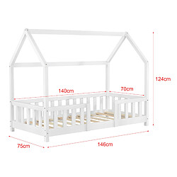 Avis Lit d'Enfant Design Forme Maison Sisimiut Pin 140 x 70 cm Blanc Mat Laqué [en.casa]