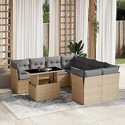 vidaXL Salon de jardin avec coussins 9 pcs beige résine tressée 