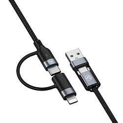 Avis Câble Tellur 4en1, 3A, 2xType-C, Lightning, USB, 1m, noir