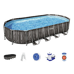 Bestway Piscine tubulaire ovale power steel 7.32 x 3.66 x h.1.22 m - décor bois