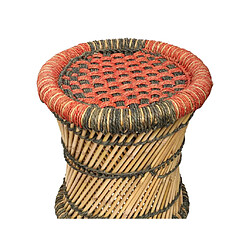 Vente-Unique Ensemble de 2 poufs rond en rotin naturel clair et rouge MIRTAKA pas cher