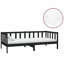 Maison Chic Lit de jour avec matelas, Lit de repos Lit d'invité pour Salon Chambre,Canapé-lit 90x200 cm Noir Bois de pin massif -MN34226