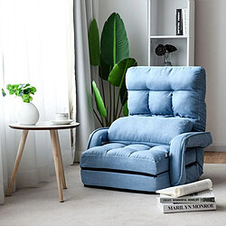 Decoshop26 Fauteuil convertible chauffeuse convertible 1 place en tissu avec oreiller 5 positions bleu 20_0000627 