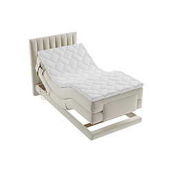 Vente-Unique Ensemble complet boxspring tête de lit coutures verticales + sommiers relaxation électrique + matelas + surmatelas - 100 x 200 cm - Velours - Beige - DONISI de PALACIO pas cher