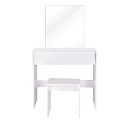 Helloshop26 Coiffeuse avec miroir tabouret et tiroir 132 cm blanc 19_0000471