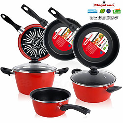 Batterie de cuisine 5 pièces Jeu de 3 poêles 18-20-24 cm induction antiadhésives, , Rouge, Magefesa, GRANA