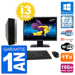 PC HP 600 G3 SFF Ecran 27" Intel i3-6100 RAM 16Go Disque Dur 1To Windows 10 Wifi - Occasion