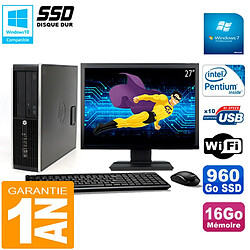 PC HP Compaq 8300 SFF Ecran 27" Intel G850 RAM 16Go Disque 960 Go SSD Wifi W7 - Occasion