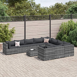 vidaXL Salon de jardin 11 pcs avec coussins gris résine tressée 