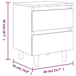 vidaXL Tables de chevet pieds en pin 2 pcs gris béton 40x35x50 cm pas cher