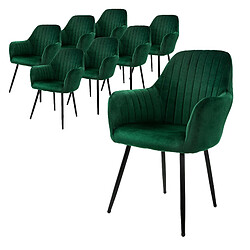 ML-Design Lot de 8 chaises de salle à manger rembourrée asisse en velours vert en métal