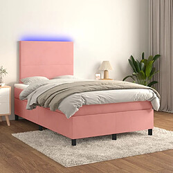 Maison Chic Lit adulte - Lit + matelas + LED,Sommier à lattes de lit et matelas LED Rose 120x200 cm Velours -GKD25650