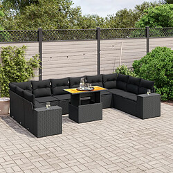 vidaXL Salon de jardin 11 pcs avec coussins noir résine tressée 