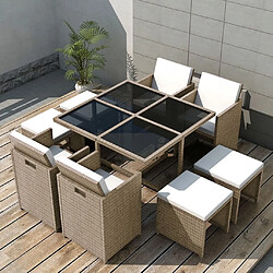 Maison Chic Salon de jardin encastrable 9 pcs et coussins - Ensemble table et chaises d'extérieur - Salon/Mobilier de jardin classique Rotin Beige -MN39512