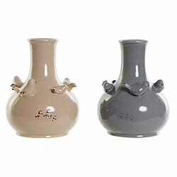 Vase DKD Home Decor Porcelaine Gris Beige Oiseaux Shabby Chic (13.5 x 13.5 x 18 cm) (2 pcs)